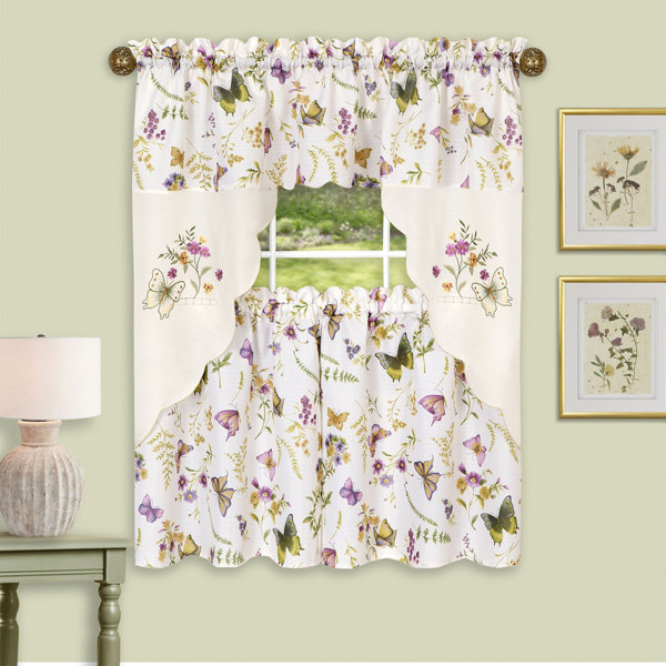 Red Barrel Studio® Floral Swag 58'' Kitchen Curtain in Yellow/Green